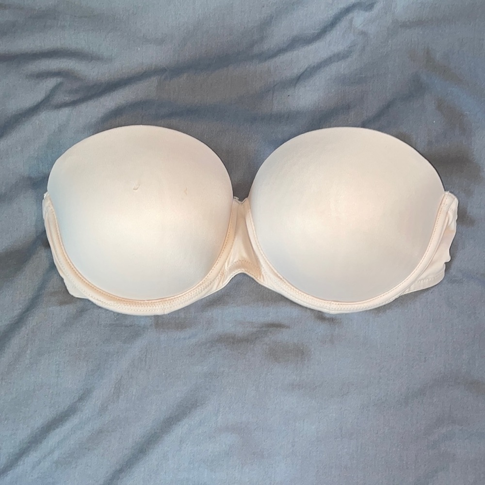 Pink Victoria’s Secret strapless bra